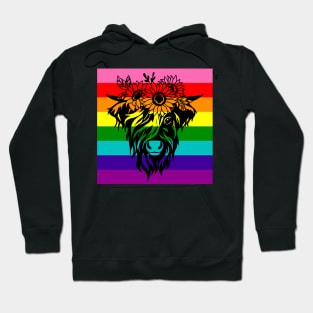 highland cow rainbow flag Hoodie